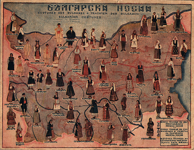 Map of Bulgarian national folk costumes